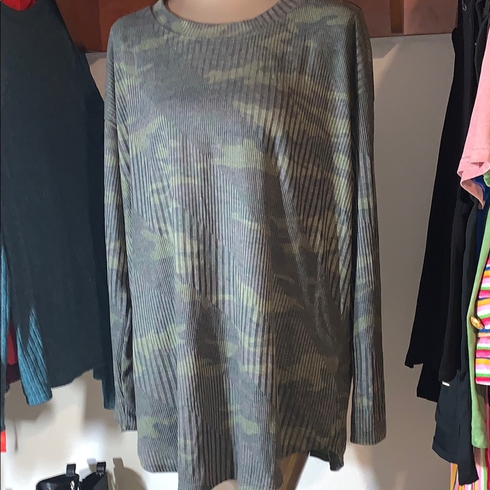 First Love Lovelyn Green Camouflage Long Sleeve Top 3X